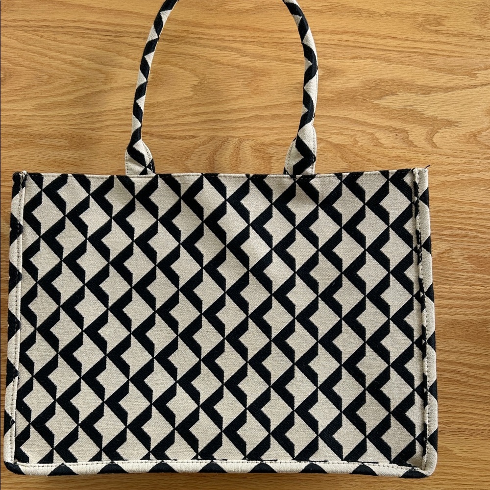 H&M Stylish Black and Cream Tote Bag